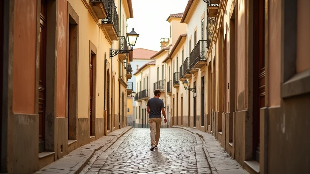 Historic Évora street view with traditional Portuguese architecture and archways